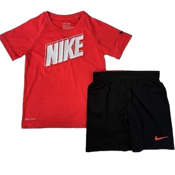 NWT Nike Boy's Dri-Fit T-Shirt & Shorts 2 Piece Set (Habanero red/black.  12 mos - Picture 1 of 2